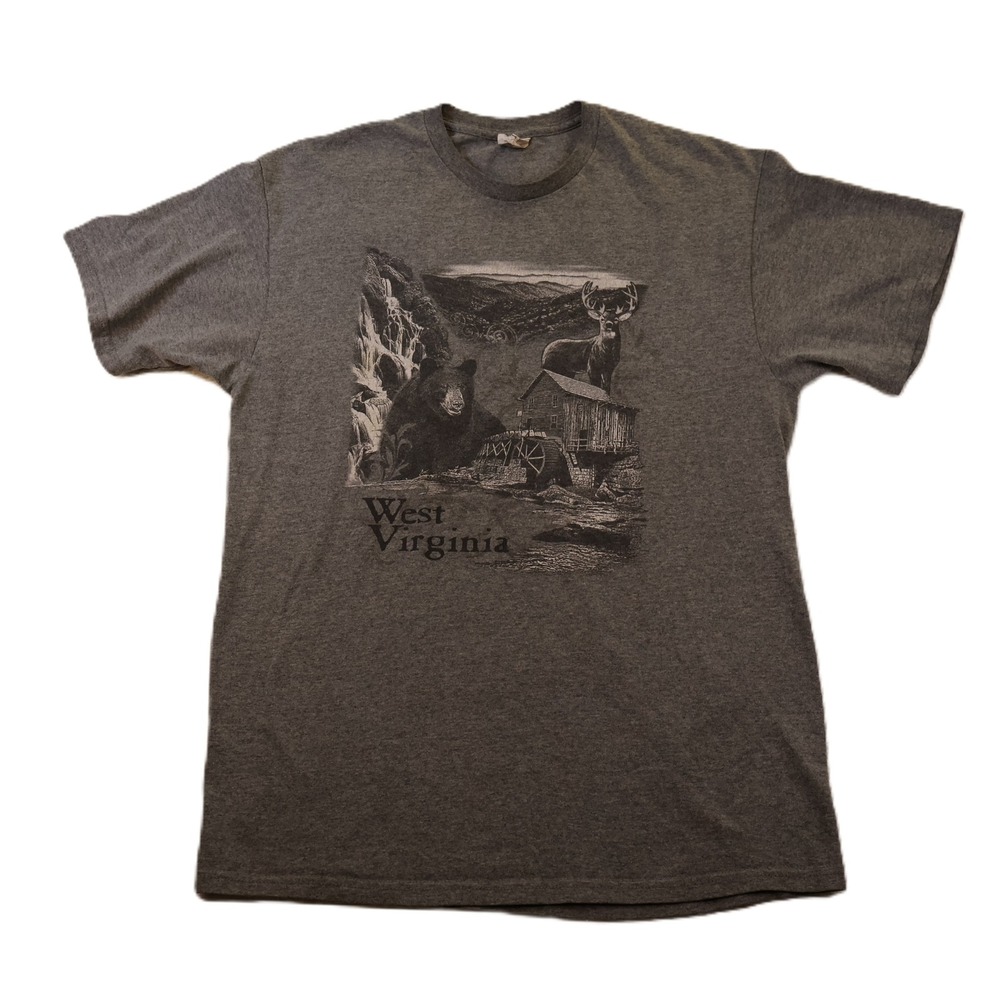 Delta Mens Large T-Shirt Gray West Virginia Bear Deer Nature Graphic Tee